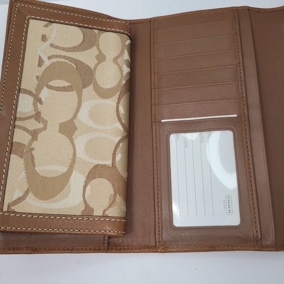 Coach Signature Beige & Brown Leather Bifold Wallet - Picture 4 of 10